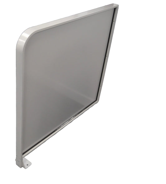 A side view of a square metal  Swing barrier with drilled holes, on a white background.