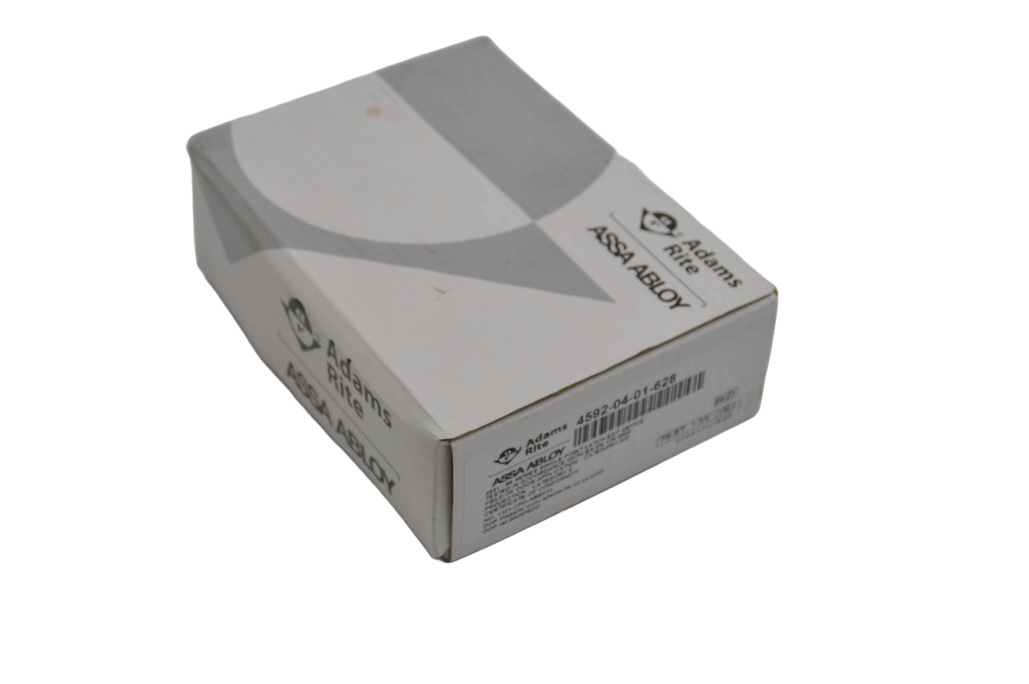 White square box that has Adams Rite, Assa Abloy printed on. On a white background.