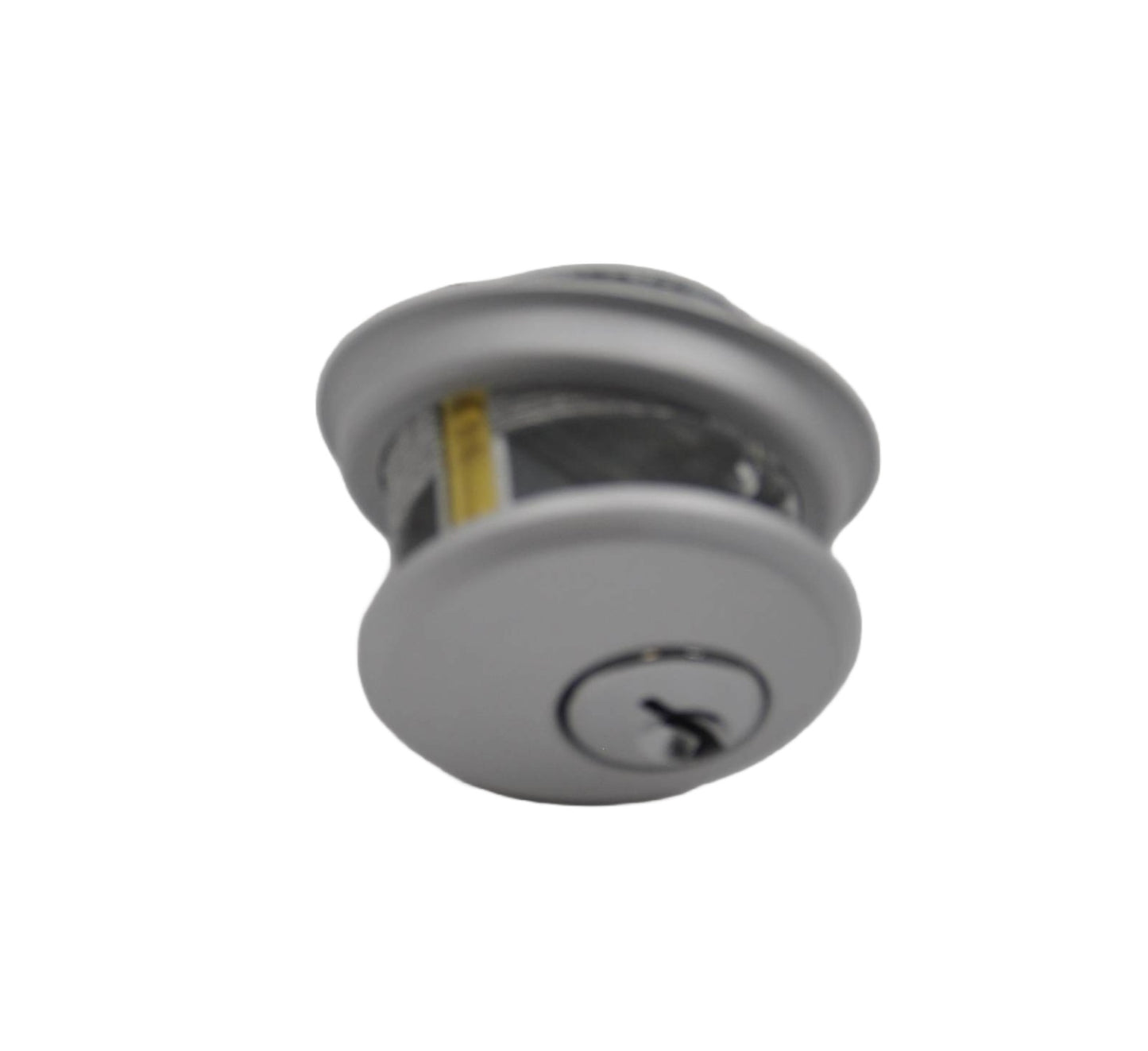 Side view of a screw cylinder with key hole on a white background.