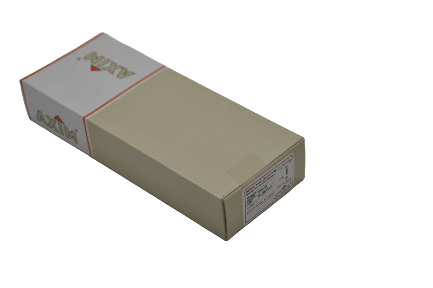 Top view of a rectangular beige box with the Axim logo, on a white background.