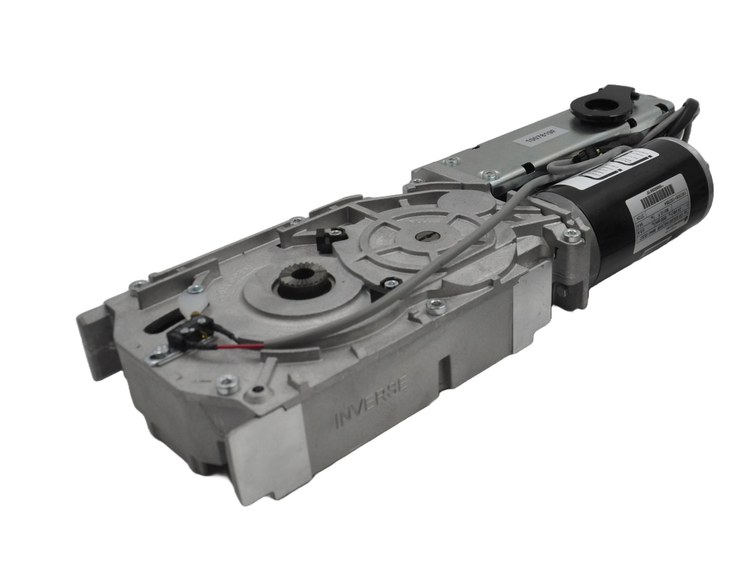 Front view of a Assa Besam sw300 Motor gearbox for automatic swing door operator on a white background