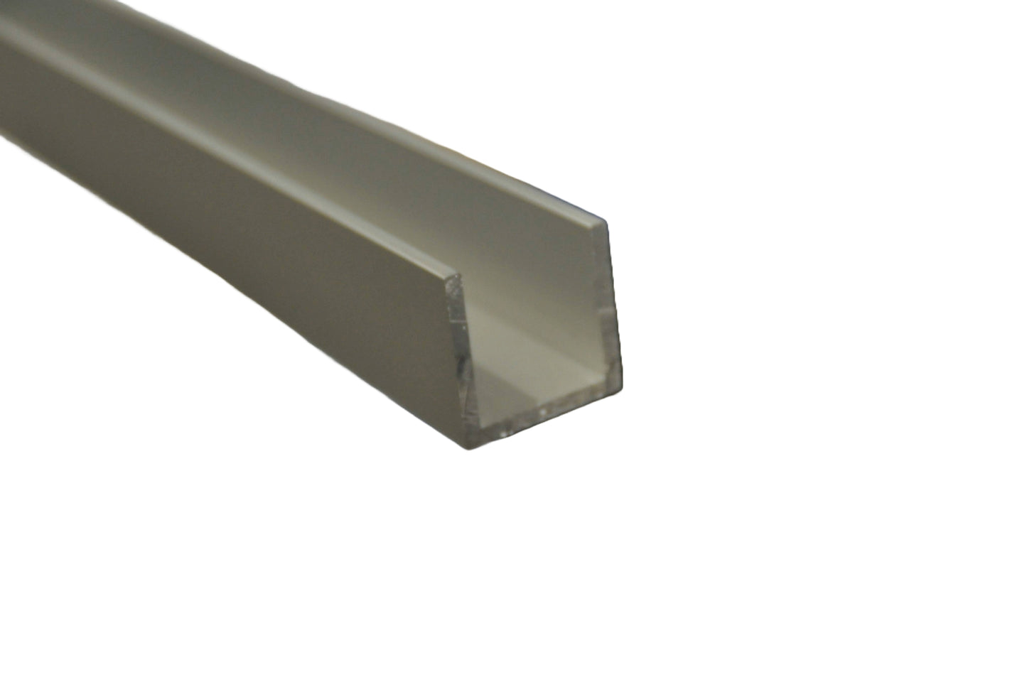 Top view of a Silver anodised aluminium door channel with a rectangular cross-section, on a white background.