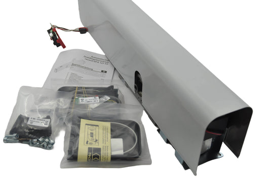 A view of a DFA 127 Operator with cover and components/fixings in clear packaging with instruction manual,  on a white background.