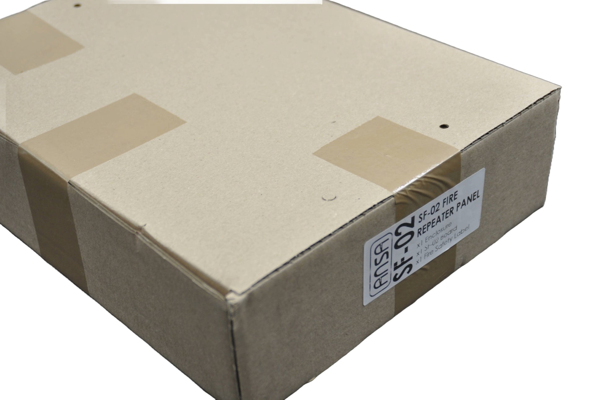 Cardboard box with a label on a white background