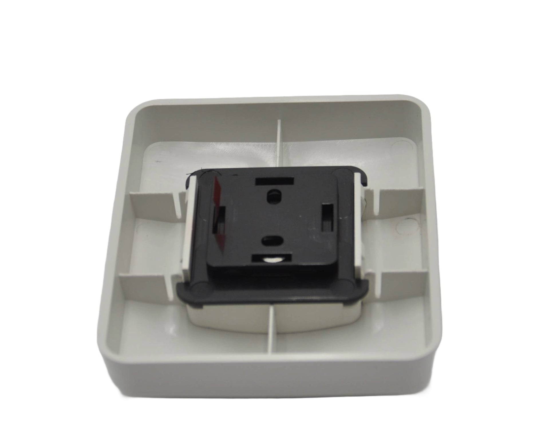 A rear view of a Euro rocker switch, on a white background.
