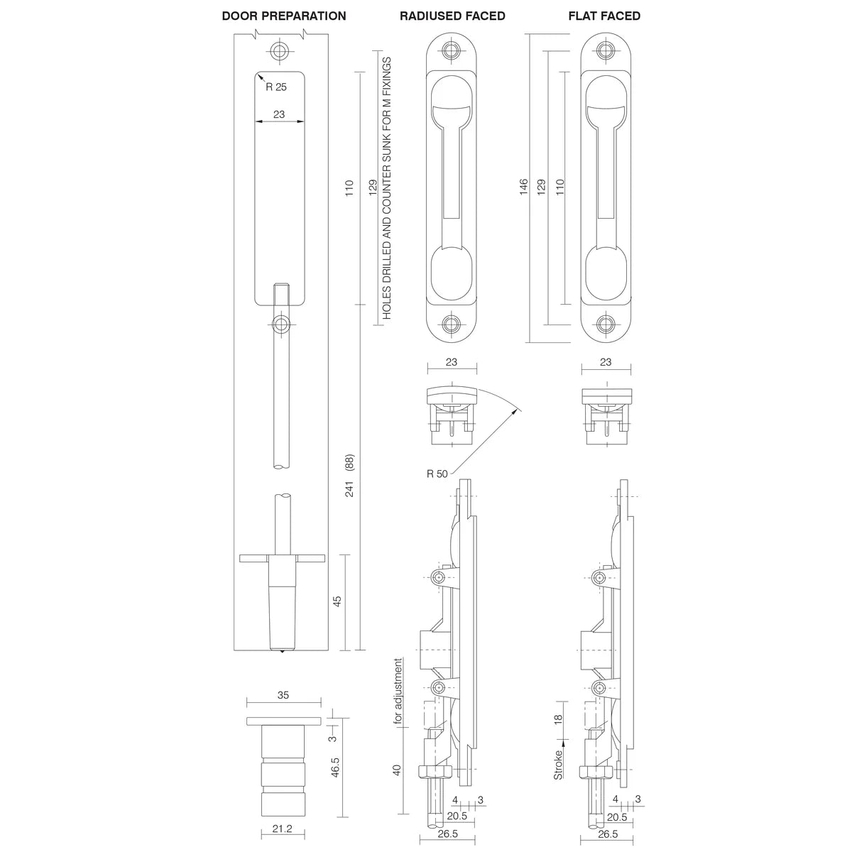 White Installation template for a Axim FB-6201-F12 Flush Bolt Lever Action.