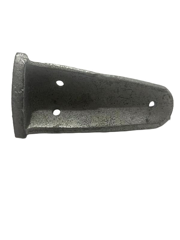 A rear view of a black cast iron windlock with a zinc-plated finish, featuring three pre-drilled holes for installation. On a white background.
