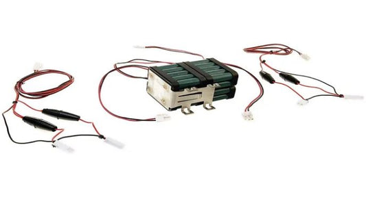Battery pack with Black and Red wires and connectors on a white background