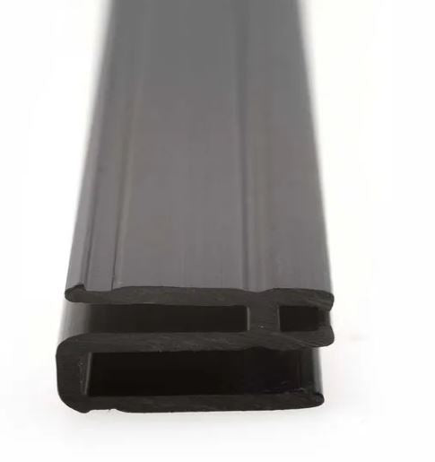 Assa abloy floor guide track , black plastic on a white background.