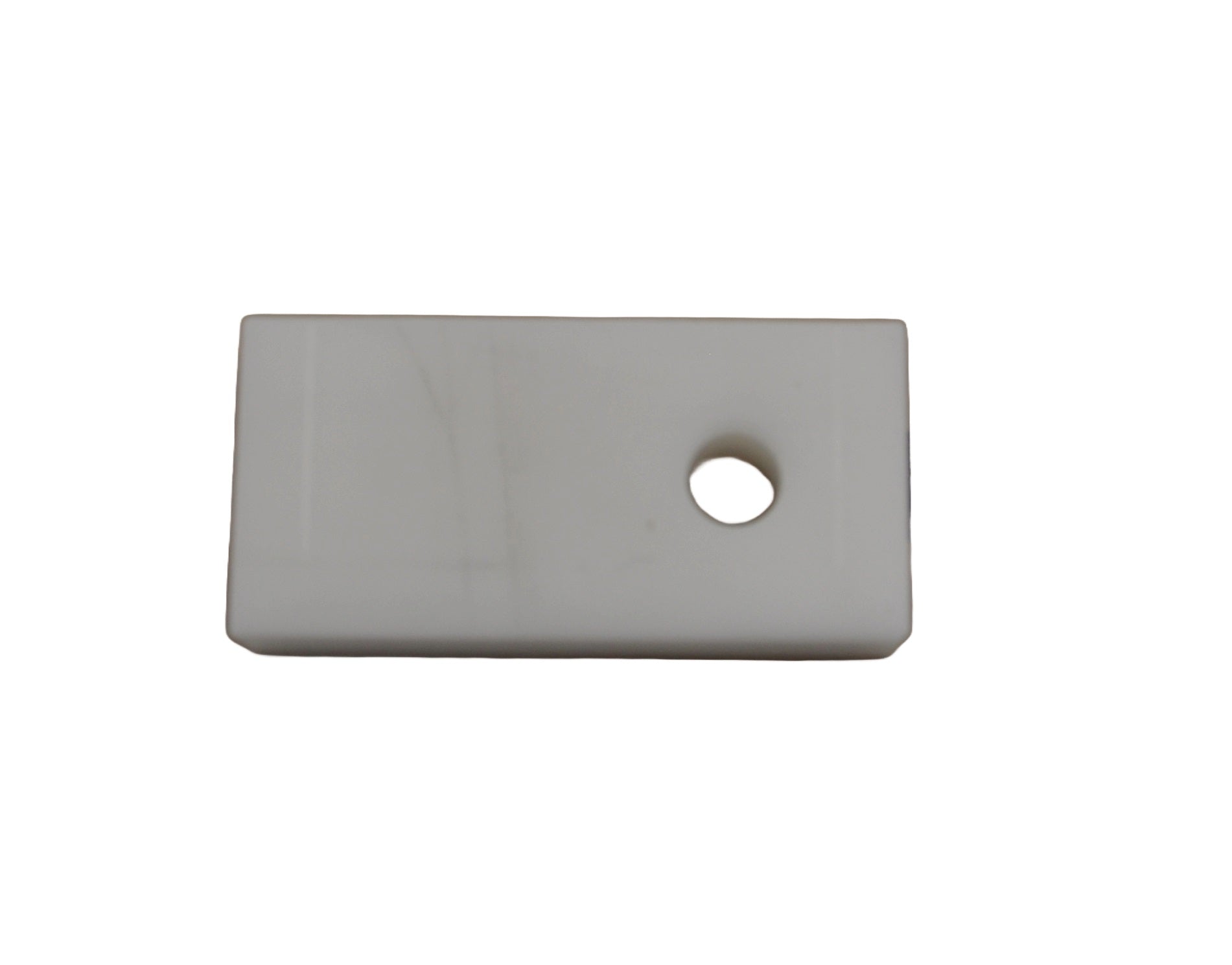 A view of a Rectangular plastic plate with a central hole on a white background.