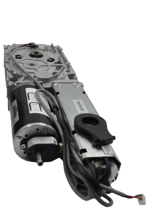 Assa Besam sw300 Motor gearbox for automatic swing door operator on a white background - side view 